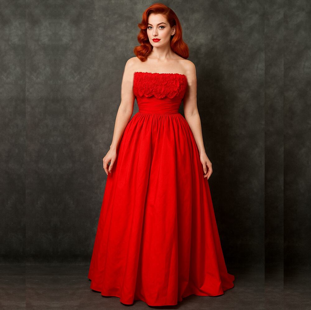 RARE Vintage 1950s Mike Benet Formal Red Dress Prom Size 10 Retro